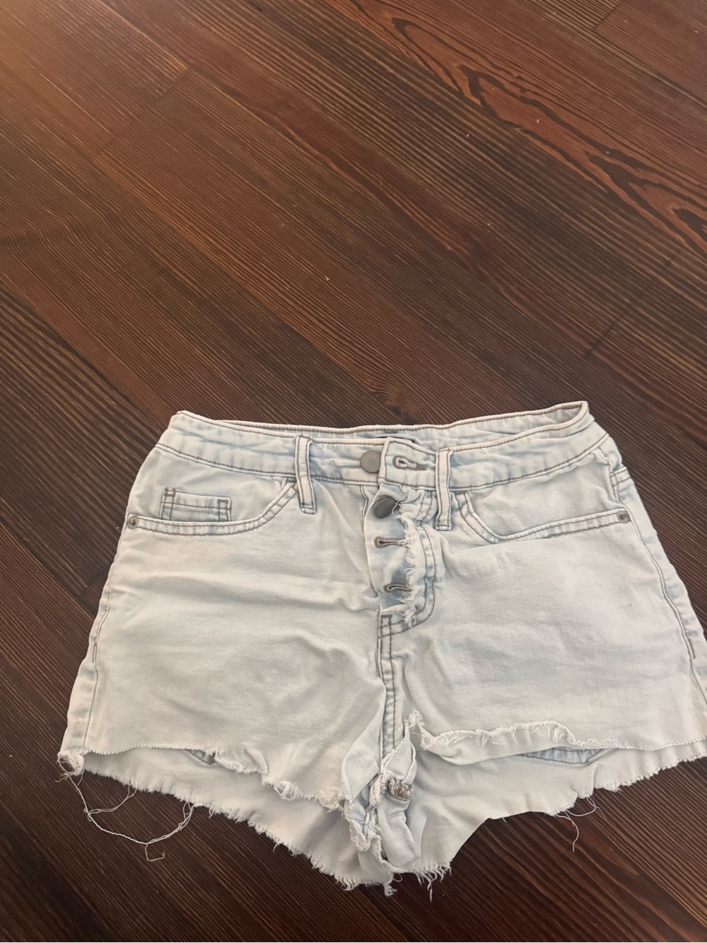 wild fable Light Blue Distressed Button-Fly Denim Shorts